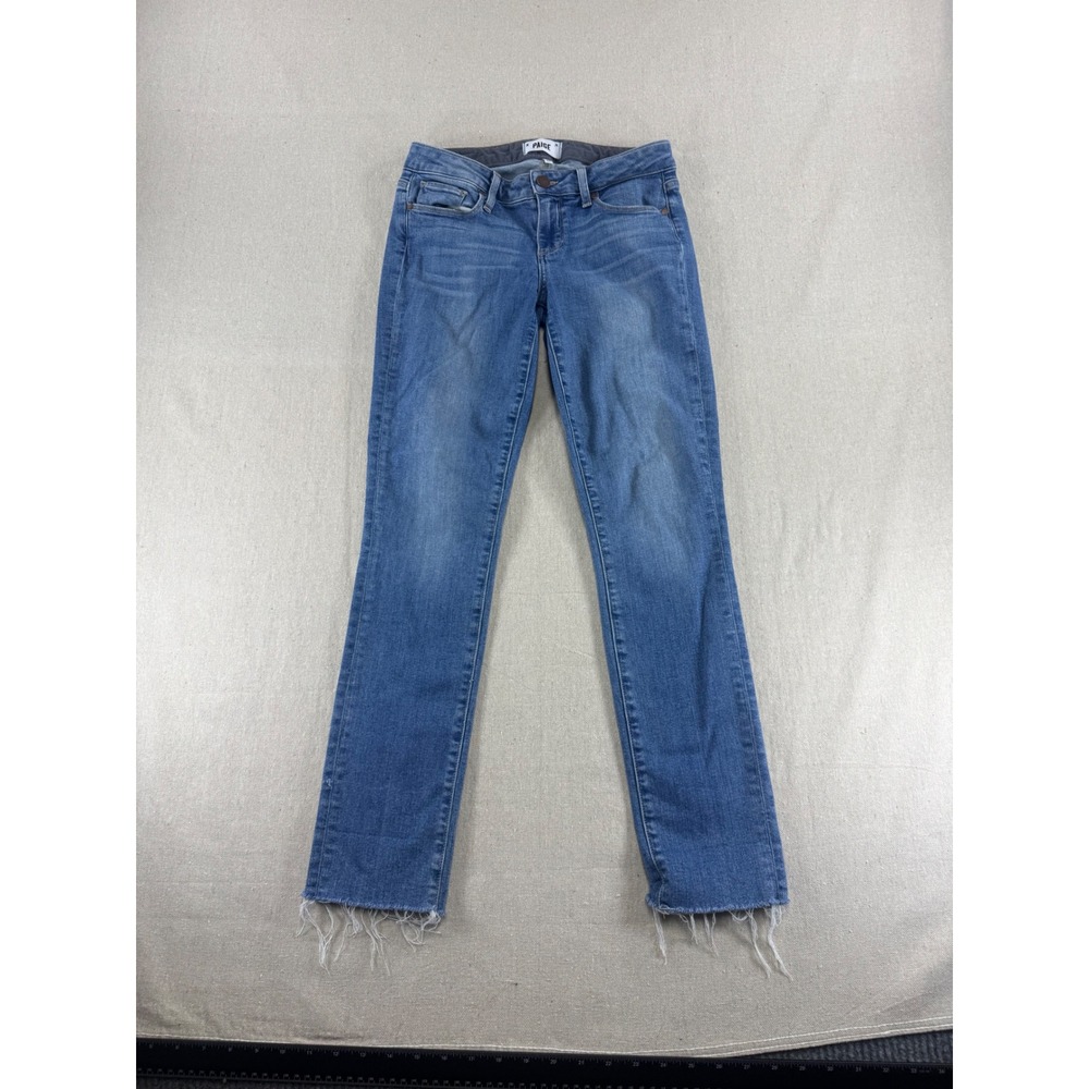 Paige Skyline Ankle Peg Jeans Medium Wash Raw Hem Size 26